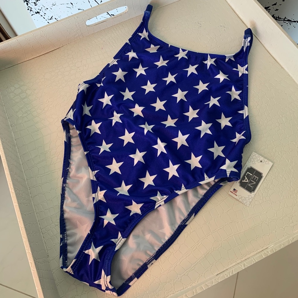 Starry Vintage One Piece Swimsuit - Blue & White